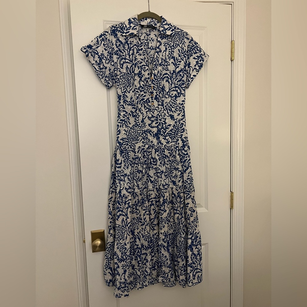 Zara Openwork Embroidery Midi Dress Size XS